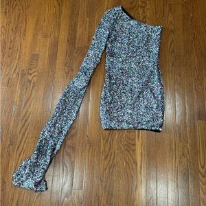 Mini sequin dress with dramatic bell sleeve